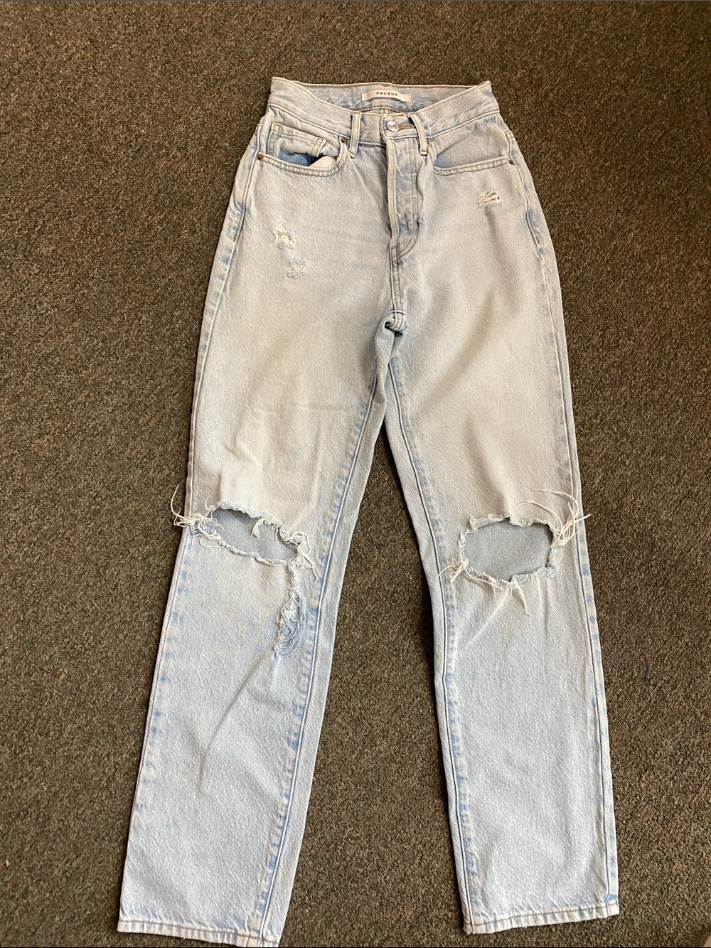 PacSun Light Blue Distressed Straight Leg Jeans